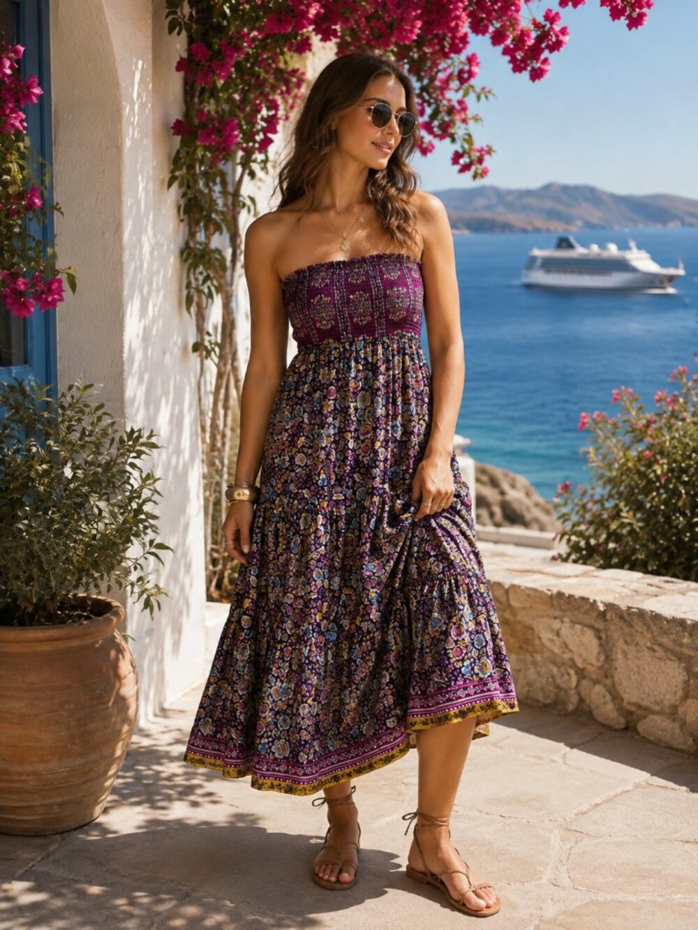 Anthropologie Maeve Daleka Purple Silk Tiered Midi Dress Sz. XS